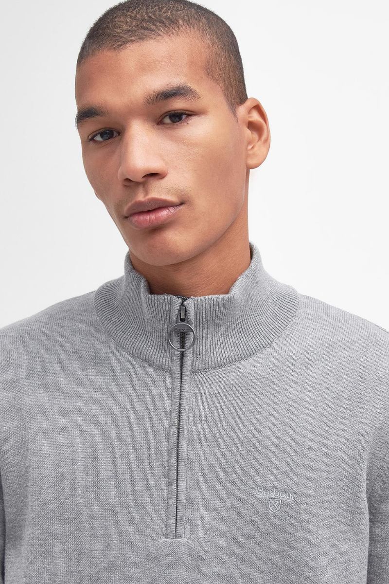 Barbour Cotton Half Zip Knit Jumper Grey