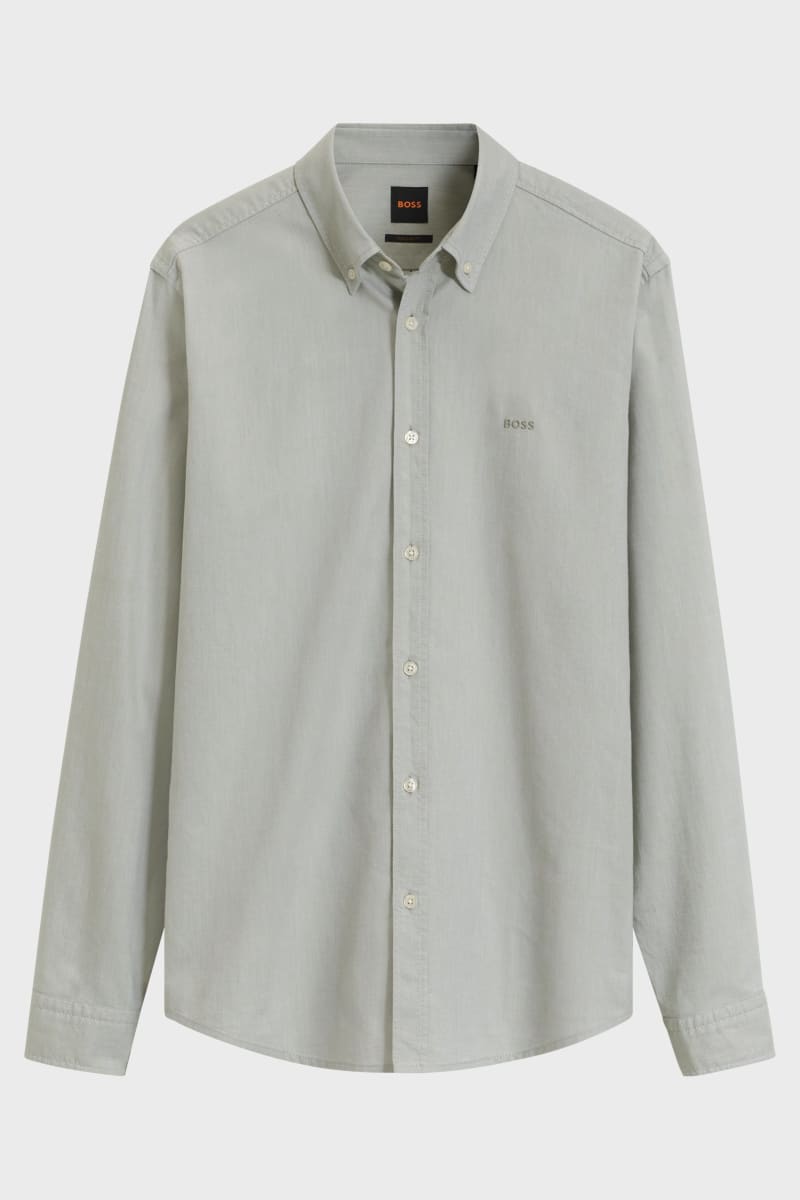 Boss Rickert regular fit button-down cotton shirt in open green