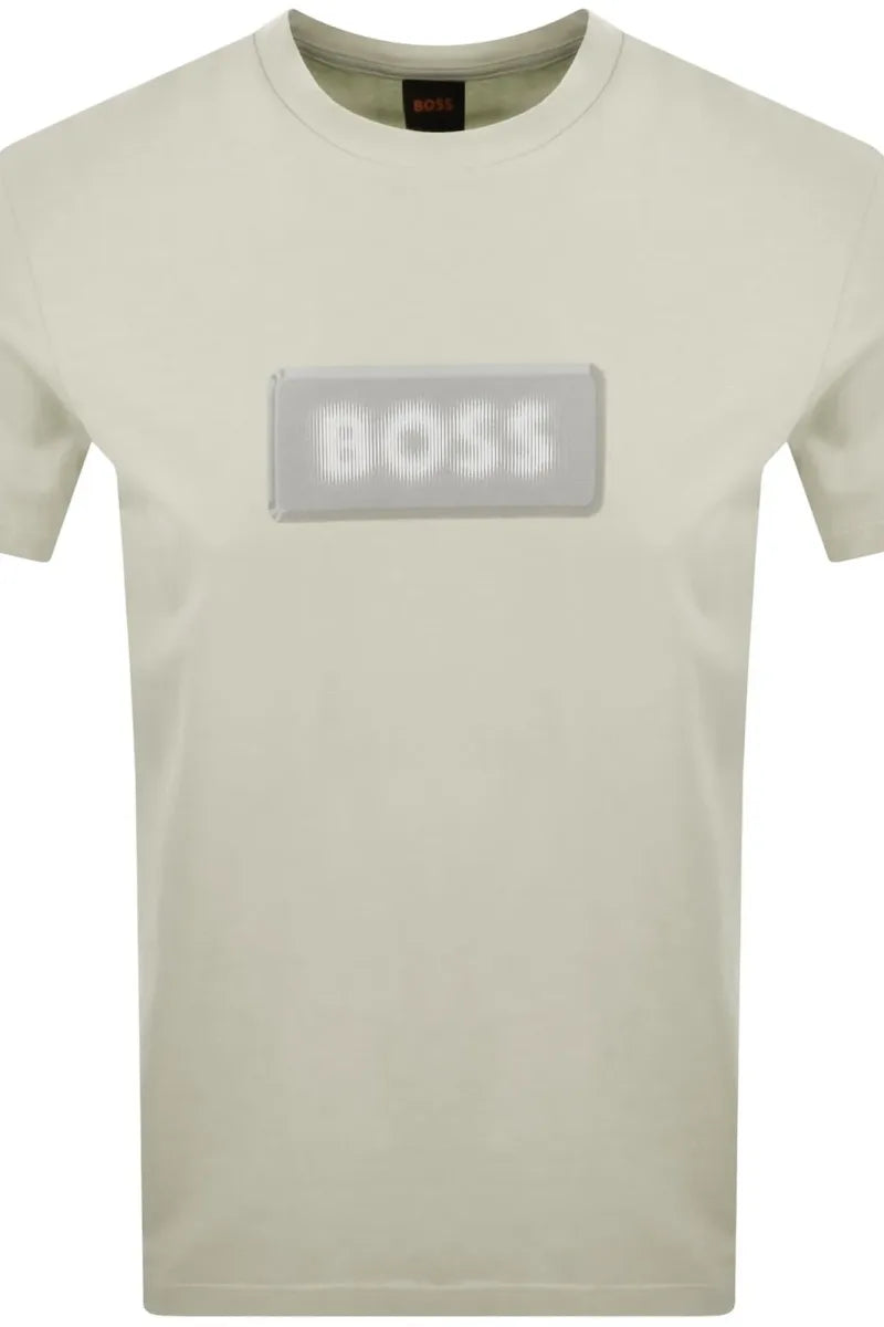 Boss Effect regular fit logo artwork T-shirt in light beige
