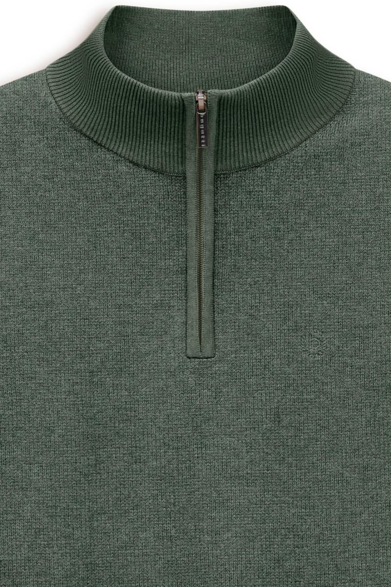 Bugatti 25529F Quarter Zip Knit Jumper Moss