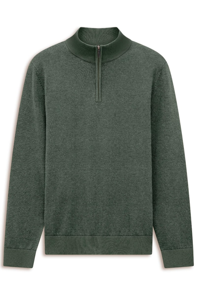 Bugatti 25529F Quarter Zip Knit Jumper Moss