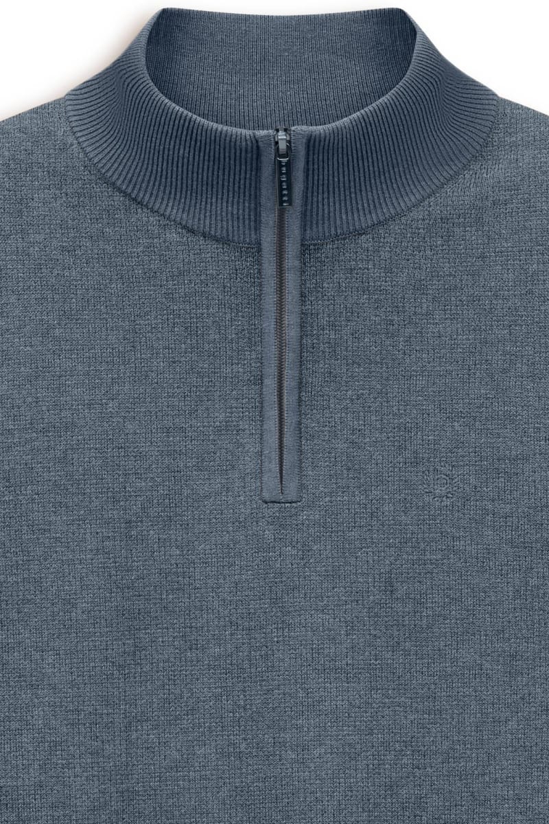 Bugatti 25529F Quarter Zip Knit Jumper Blue Grey