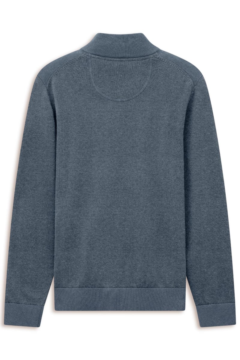 Bugatti 25529F Quarter Zip Knit Jumper Blue Grey