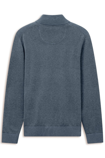 Bugatti 25529F Quarter Zip Knit Jumper Blue Grey