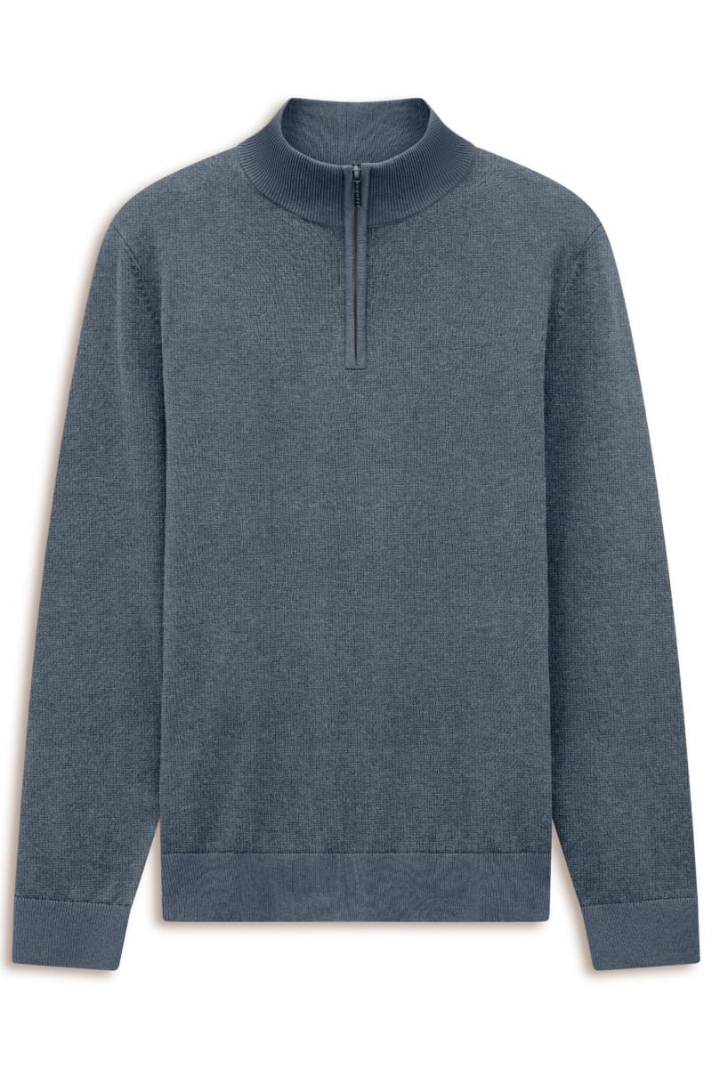 Bugatti 25529F Quarter Zip Knit Jumper Blue Grey