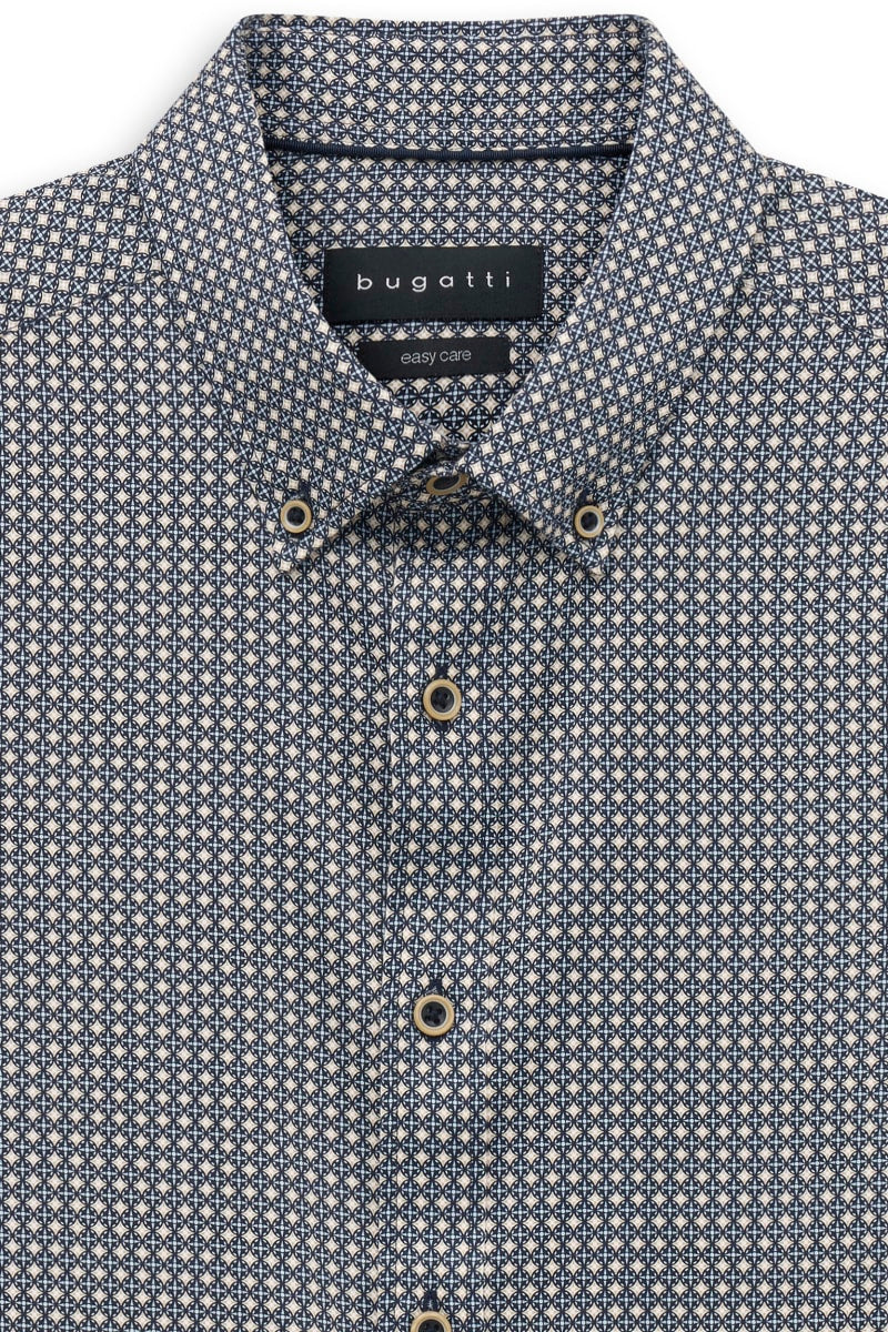 Bugatti 28508F Printed Button-Down Shirt Navy