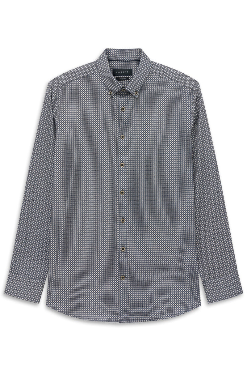 Bugatti 28508F Printed Button-Down Shirt Navy