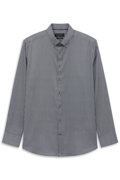 Bugatti 28508F Printed Button-Down Shirt Navy