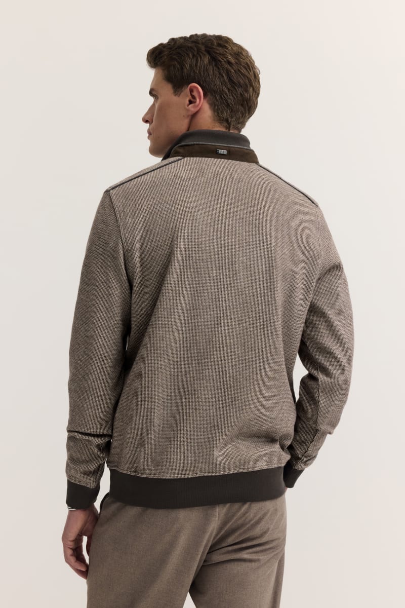 Bugatti 25061F Textured Half Zip Sweatshirt Brown