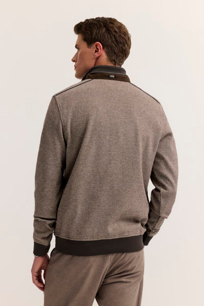 Bugatti 25061F Textured Half Zip Sweatshirt Brown