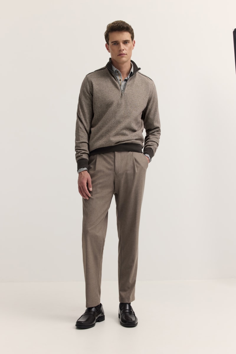 Bugatti 25061F Textured Half Zip Sweatshirt Brown