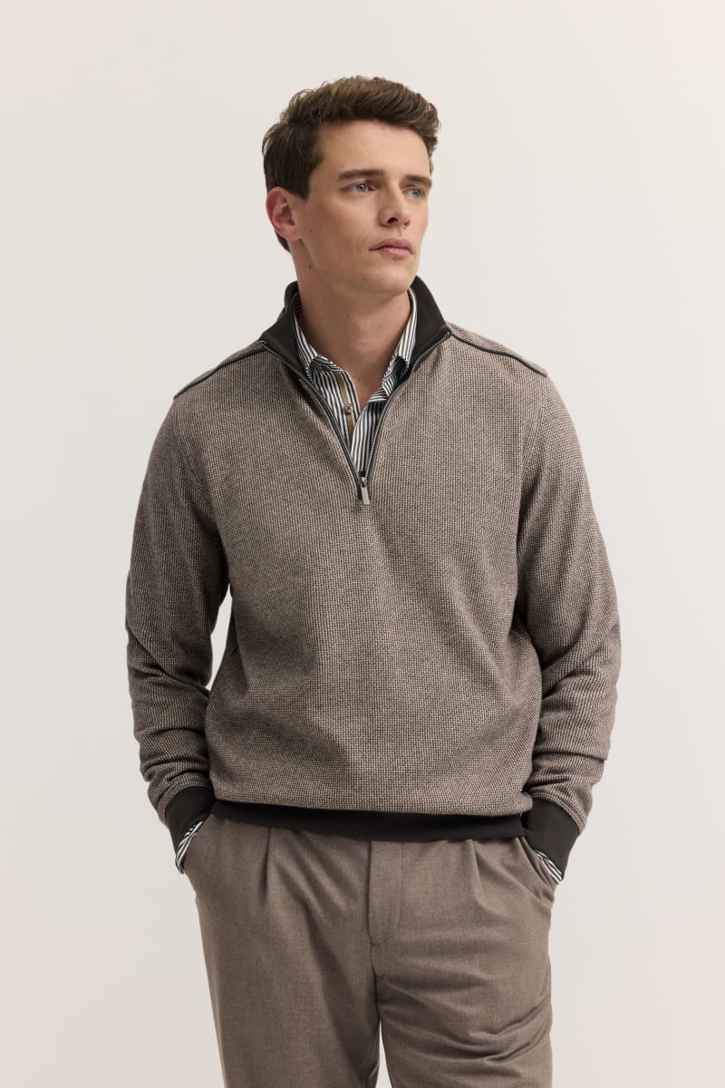 Bugatti 25061F Textured Half Zip Sweatshirt Brown