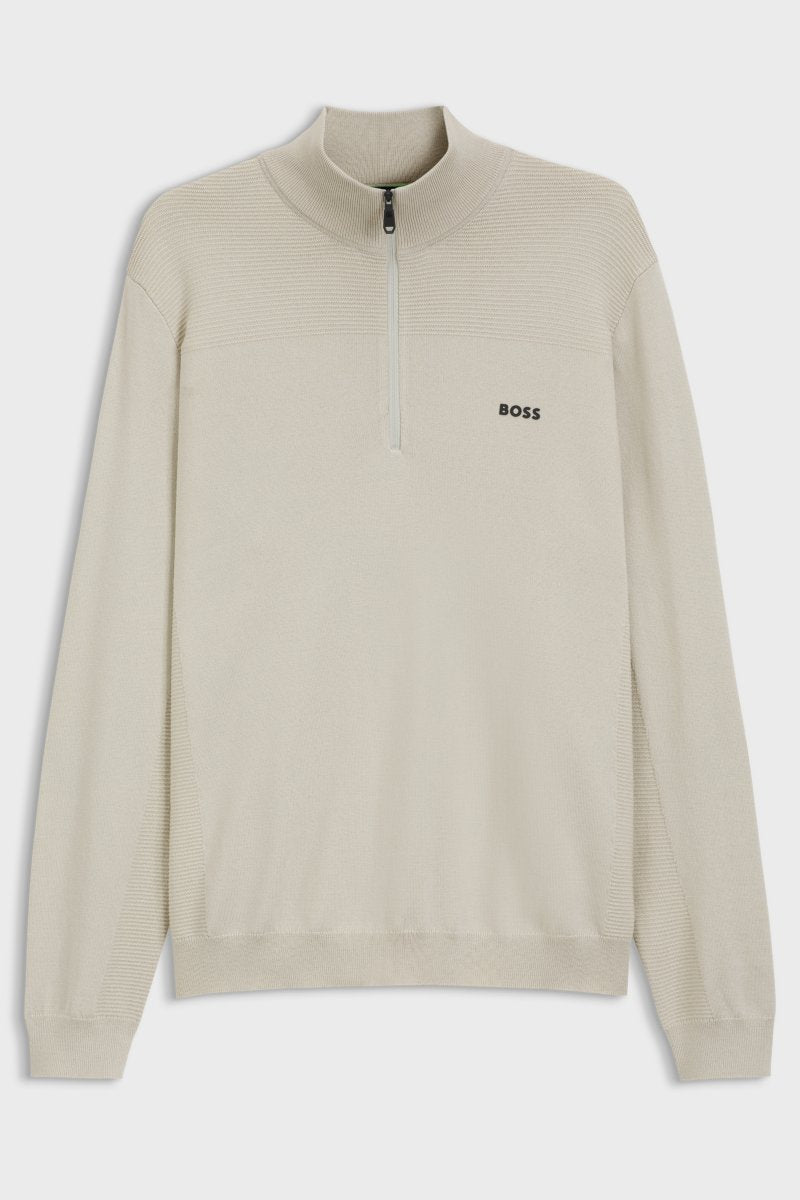 BOSS 50547898 Momentum-X Quarter Zip Knit Jumper Light Beige