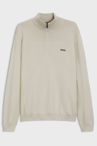 BOSS 50547898 Momentum-X Quarter Zip Knit Jumper Light Beige