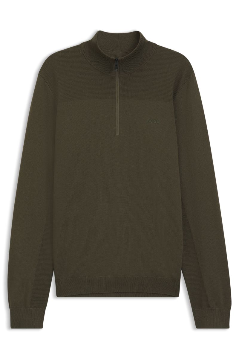 BOSS 50547898 Momentum-X Quarter Zip Knit Jumper Open Green