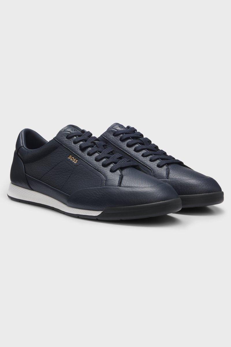 Hugo Boss 50574126 Nitan Grained Leather Trainers Dark Blue