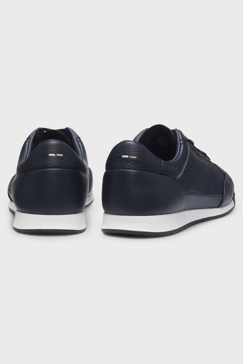 Hugo Boss 50574126 Nitan Grained Leather Trainers Dark Blue