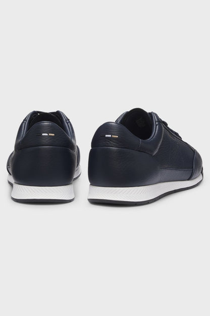 Hugo Boss 50574126 Nitan Grained Leather Trainers Dark Blue