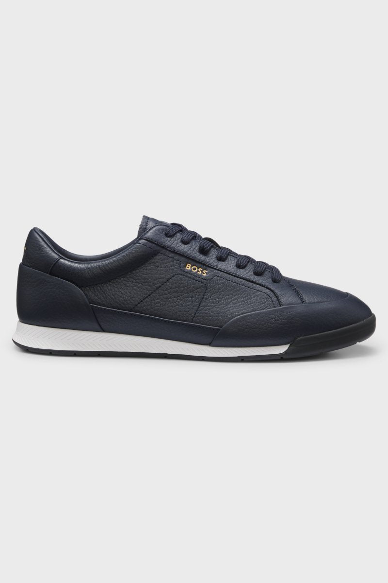 Hugo Boss 50574126 Nitan Grained Leather Trainers Dark Blue