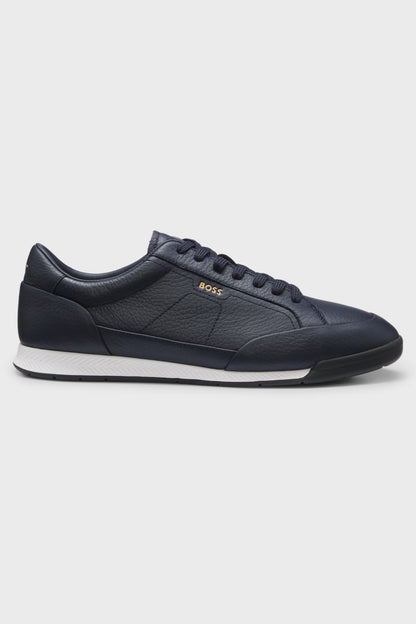 Hugo Boss 50574126 Nitan Grained Leather Trainers Dark Blue