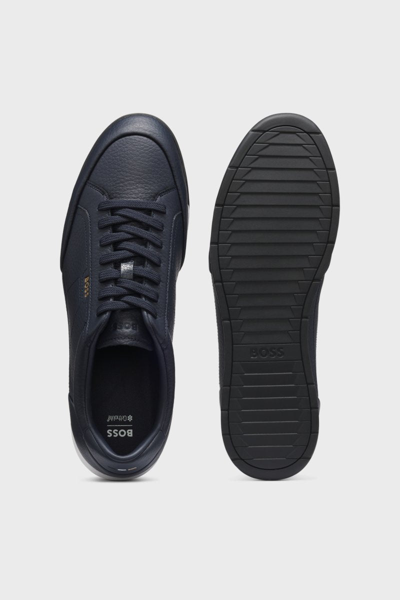 Hugo Boss 50574126 Nitan Grained Leather Trainers Dark Blue