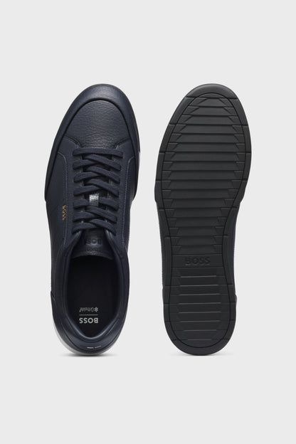 Hugo Boss 50574126 Nitan Grained Leather Trainers Dark Blue