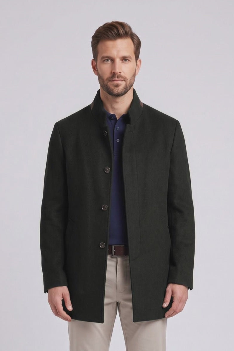 Ed Oliver Stand Collar Wool Coat Forest