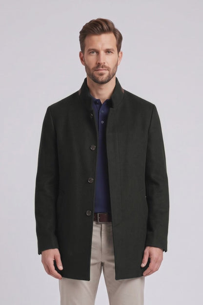 Ed Oliver Stand Collar Wool Coat Forest
