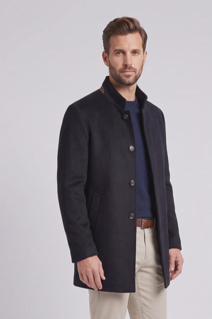 Ed Oliver Stand Collar Wool Coat Navy