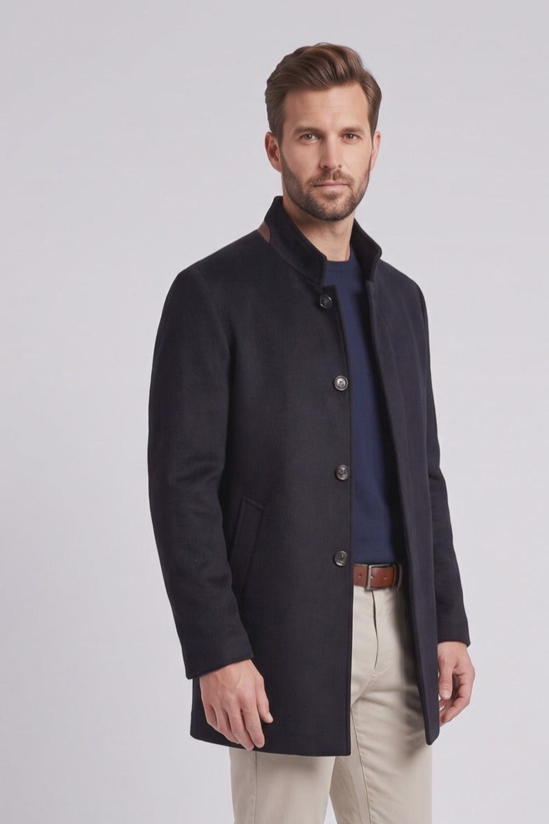 Ed Oliver Stand Collar Wool Coat Navy