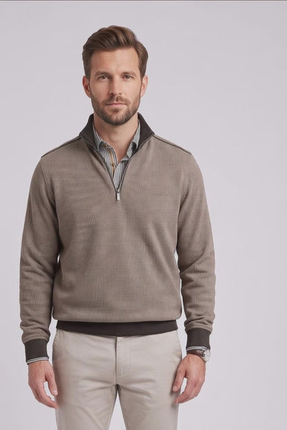 Bugatti 25061F Textured Half Zip Sweatshirt Brown