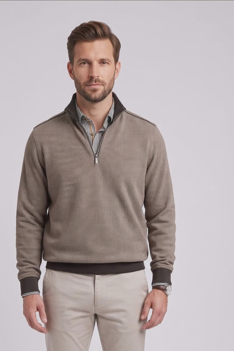 Bugatti 25061F Textured Half Zip Sweatshirt Brown