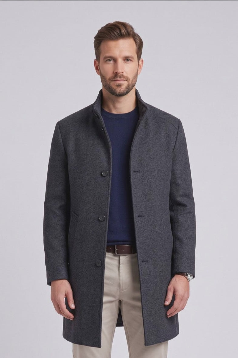 Bugatti 24201 Wool Blend Overcoat Navy