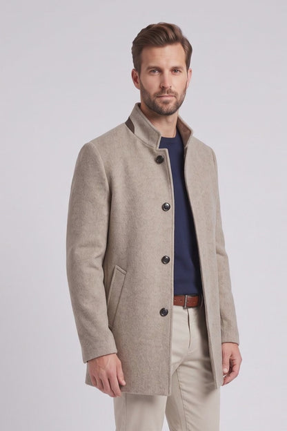 Ed Oliver Stand Collar Wool Coat Stone