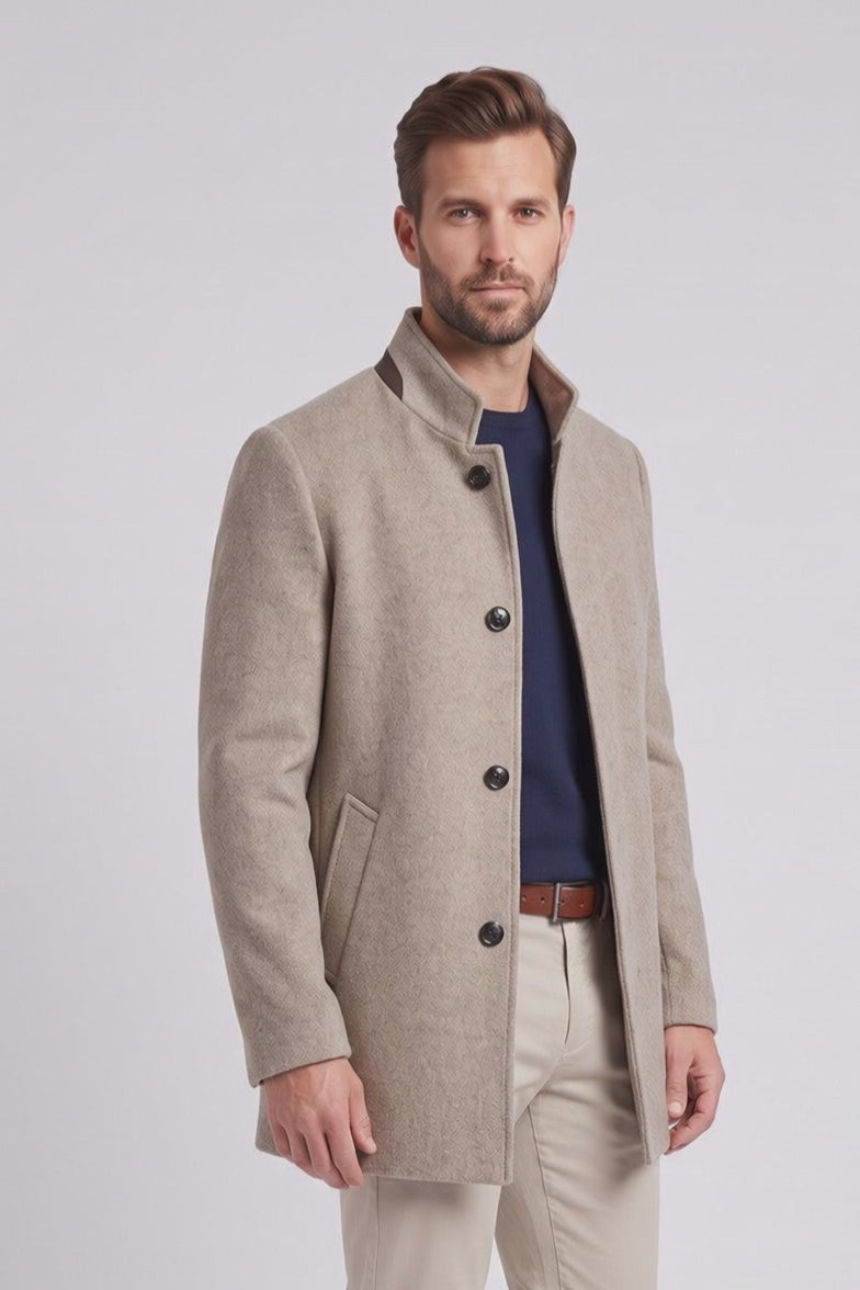 Ed Oliver Stand Collar Wool Coat Stone