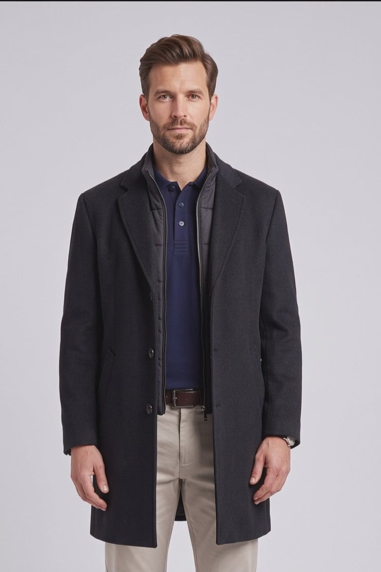 Bugatti 24203 Wool Blend Overcoat Navy