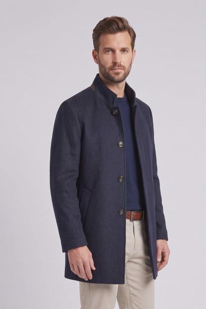 Ed Oliver Stand Collar Wool Coat Cobalt