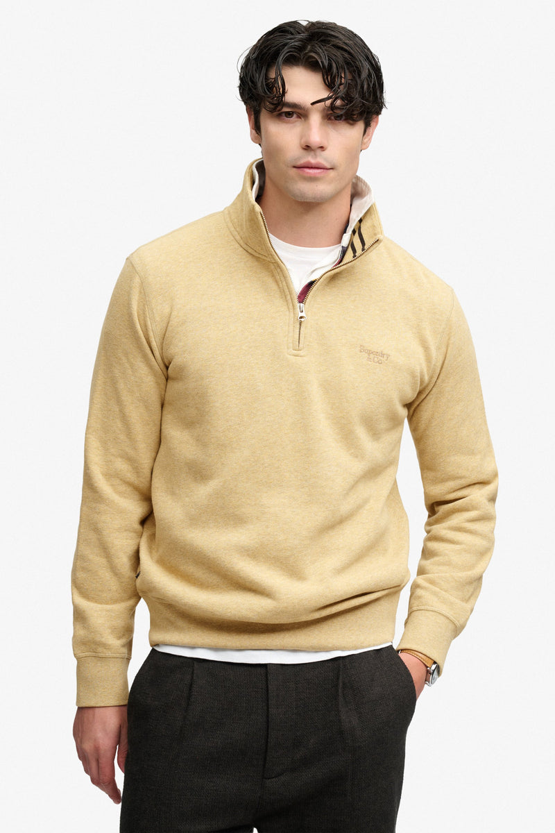 Superdry Essential Serif Logo Half Zip Sweatshirt - Pumice Stone Beige Marl