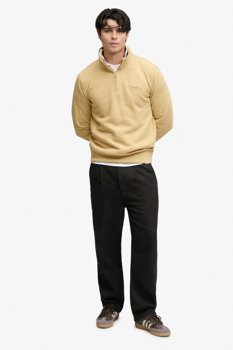 Superdry Essential Serif Logo Half Zip Sweatshirt - Pumice Stone Beige Marl