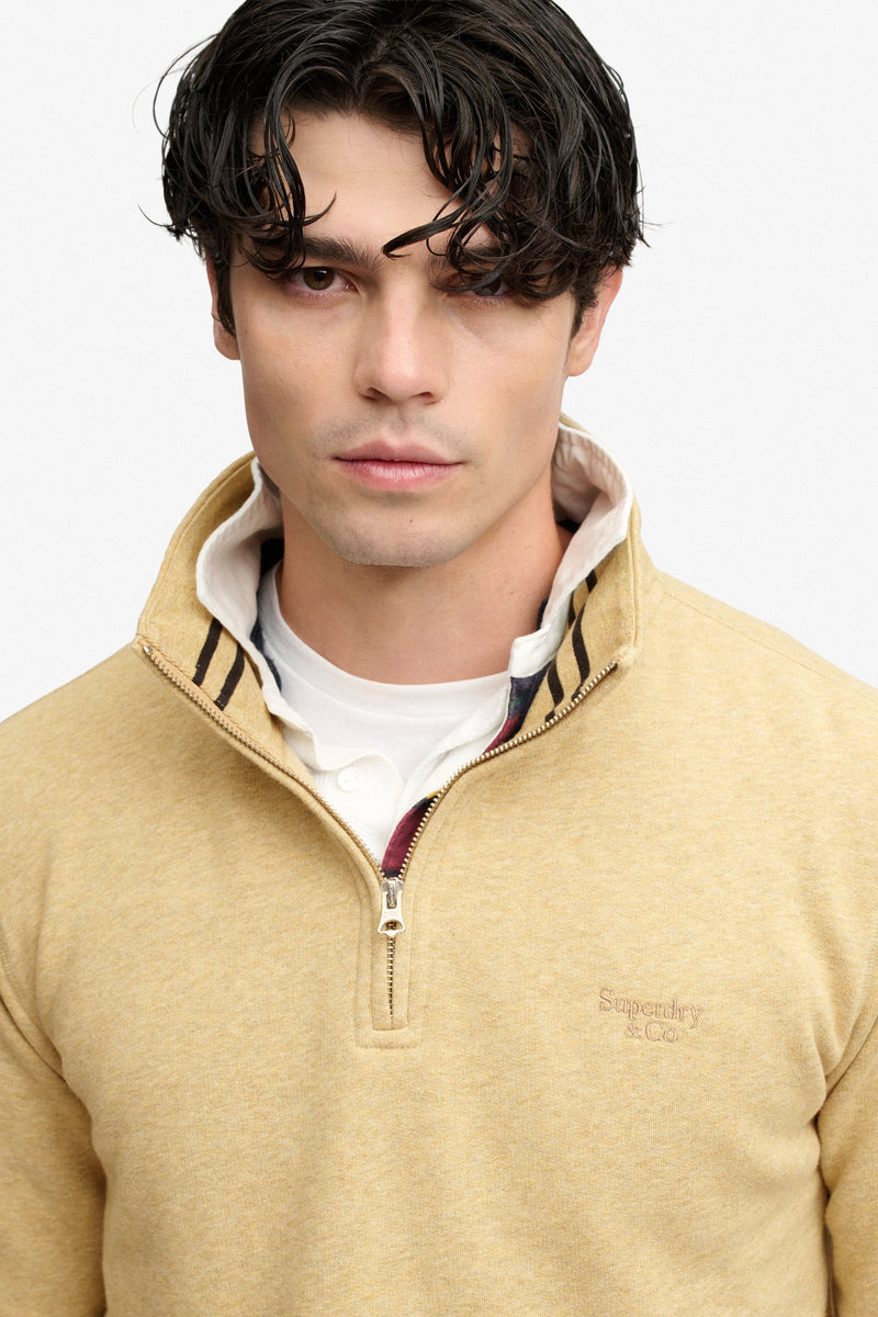 Superdry Essential Serif Logo Half Zip Sweatshirt - Pumice Stone Beige Marl