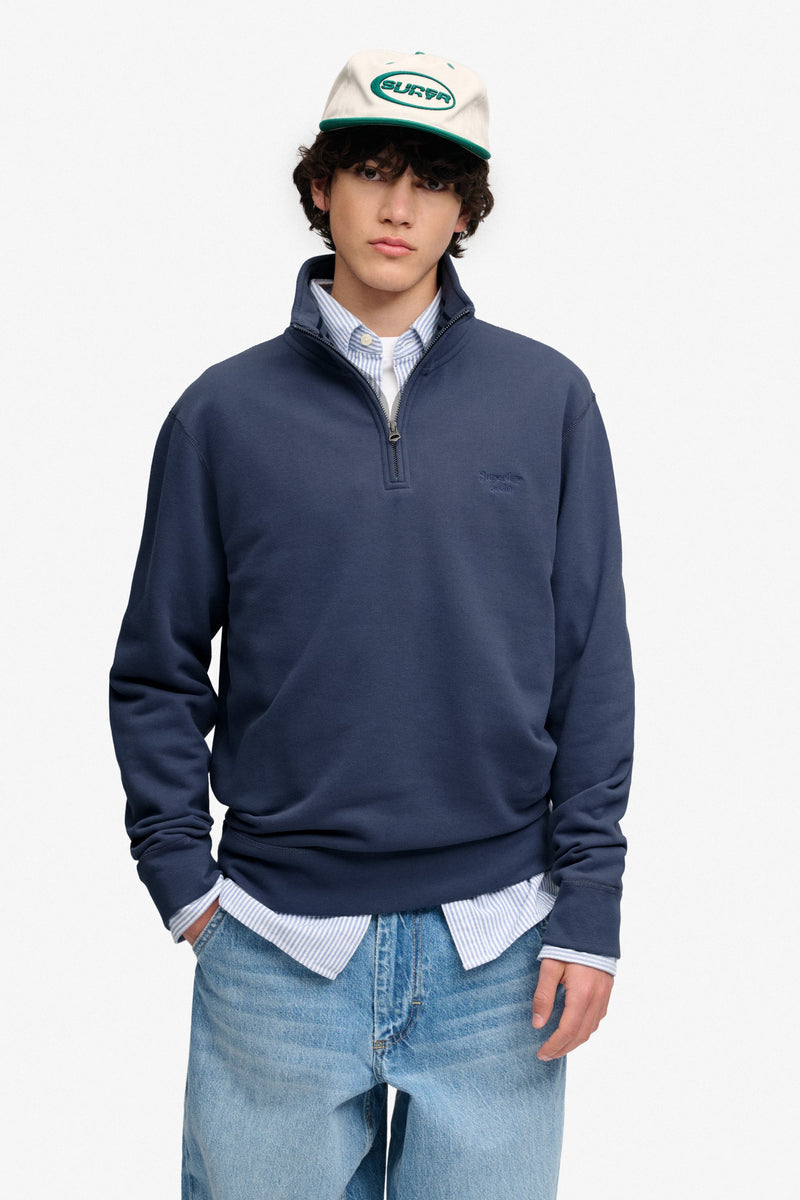 Superdry Essential Serif Logo Half Zip Sweatshirt - Soft Navy