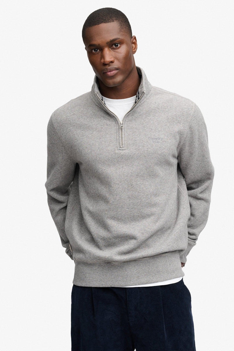 Superdry Essential Serif Logo Half Zip Sweatshirt - Dark Vintage Grey Marl