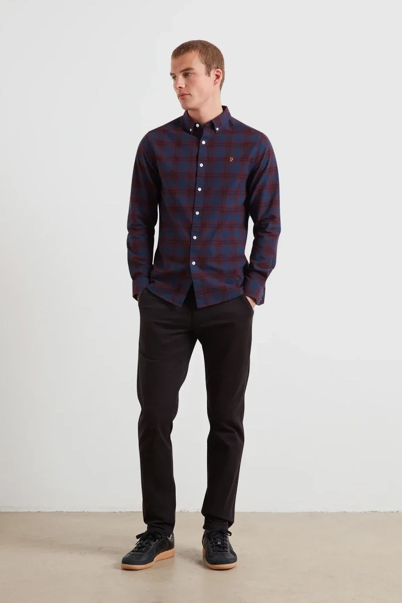 Farah Brewer Check Oxford Shirt Bordeaux