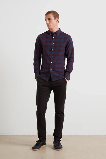 Farah Brewer Check Oxford Shirt Bordeaux