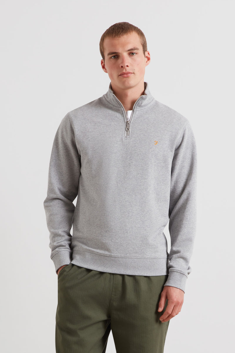 Farah Arnold Quarter Zip Sweatshirt Light Grey Marl