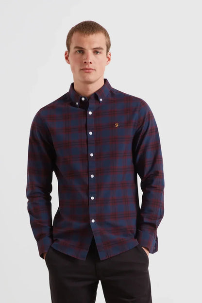 Farah Brewer Check Oxford Shirt Bordeaux