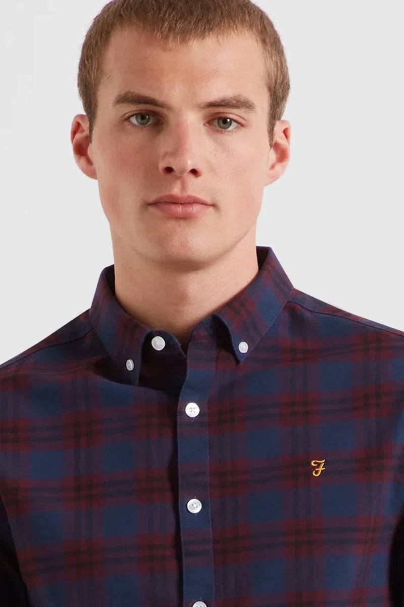Farah Brewer Check Oxford Shirt Bordeaux