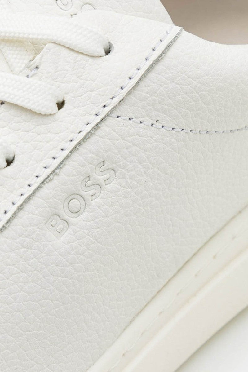 BOSS - Grained-leather trainers with logo lace loop